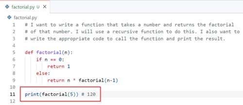 GitHub Copilot suggests the code to call the function to test it, along with the  expected results.